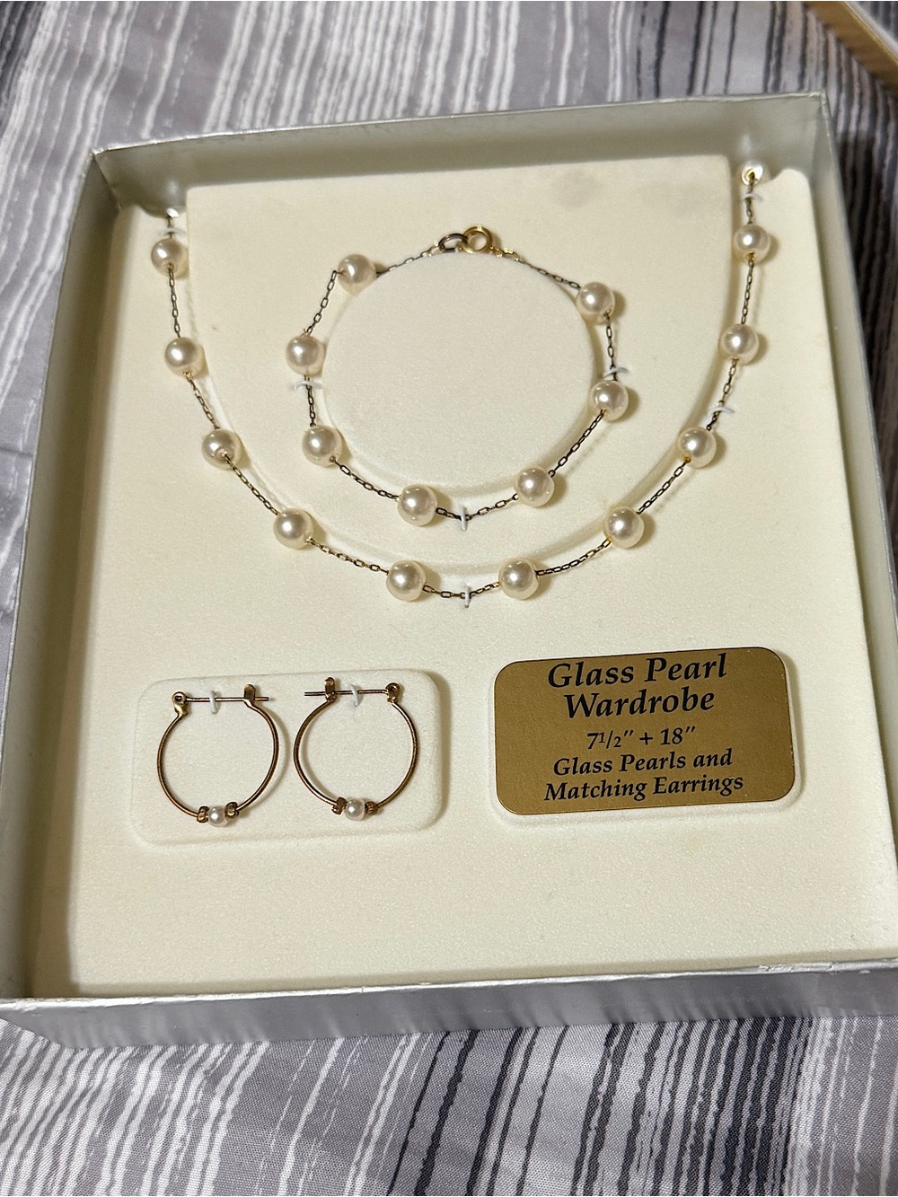 Glass Pearl Necklace and Hoop Earrings set—Vintage